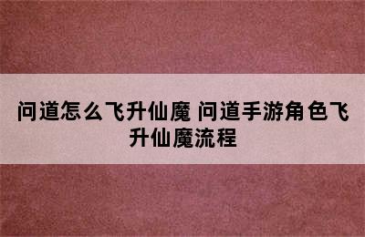 问道怎么飞升仙魔 问道手游角色飞升仙魔流程